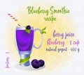 Blueberry smoothie recipe. Fresh organic smoothie ingredients. Health or detox diet food concept.