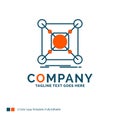 Base, center, connection, data, hub Logo Design. Blue and Orange