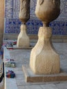 Decorated columns of the building Tosh-Hovli to Khiva in Uzbekistan.