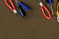 Base industrial hand tools screwdriver nippers pile construction design frame decoration mockup Royalty Free Stock Photo