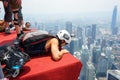 Base Jumpers landed from a 300m high deck during the Kuala Lumpur Tower International Jump