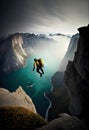 Base jumping off a cliff. generative AI.