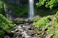 Base of Latourell Falls closeup in spring on a sunny day Royalty Free Stock Photo