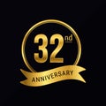 32nd anniversary logo golden color for celebration event round stamp