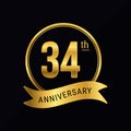 34th anniversary logo golden color for celebration event round stamp