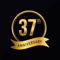 37th anniversary logo golden color for celebration event round stamp