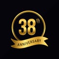 38th anniversary logo golden color for celebration event round stamp