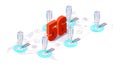Base station antenna, communication tower for 5g high speed internet, vector isometric illustration. 5g network coverage
