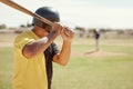 Baseball, athlete and man with a bat on the pitch playing a sport game or fitness training. Sports, softball and man