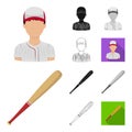 Baseball and attributes cartoon,black,flat,monochrome,outline icons in set collection for design.Baseball player and Royalty Free Stock Photo