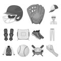 Baseball and attributes monochrome icons in set collection for design.Baseball player and equipment vector symbol stock