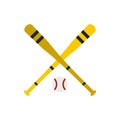Baseball ball and bat icon, flat style Royalty Free Stock Photo