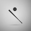 Baseball ball and bat icon isolated on grey background. Flat design. Vector Royalty Free Stock Photo