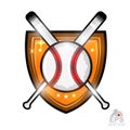 Baseball ball in center of shield with cross bats. Sport logo isolated on white Royalty Free Stock Photo