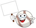 Baseball ball character mascot cartoon holding blank banner vector isolated