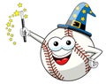 Baseball ball character mascot cartoon magician wand illusionist vector isolated