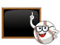 Baseball ball character mascot cartoon teacher blank blackboard or chalkboard vector isolated