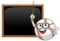 Baseball ball character mascot cartoon teacher blank blackboard or chalkboard vector isolated