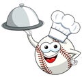 Baseball ball character mascot cartoon tray cook vector isolated Royalty Free Stock Photo