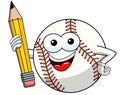 Baseball ball character mascot cartoon vector holding pencil isolated