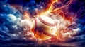 baseball ball in a colorful explosion of fire energy and movement in sky, sports performance, made with Generative AI Royalty Free Stock Photo