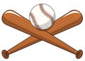 Baseball ball crossed wooden bats logo cartoon vector isolated