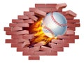 Baseball Ball Flame Fire Breaking Brick Wall Royalty Free Stock Photo