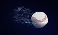 Baseball ball flying leaving smoke after on black background