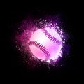 Baseball Ball flying in violet particles.