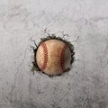 Baseball ball flying through the wall with cracks Royalty Free Stock Photo