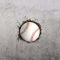 Baseball ball flying through the wall with cracks Royalty Free Stock Photo