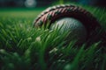 baseball ball in a glove on the green grass of the lawn stadion Generative AI Royalty Free Stock Photo