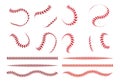 Baseball ball lace. Spherical curve and straight red stroke lines of softball ball. Vector graphic elements for sport