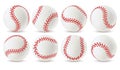 Baseball ball. Leather white softball with red lace stitches, sport equipment for game. Athletic balls with seams