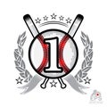 Baseball ball with number one and cross bats. Sport logo isolated on white Royalty Free Stock Photo