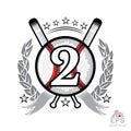 Baseball ball with number two and cross bats. Sport logo isolated on white Royalty Free Stock Photo