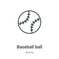 Baseball ball outline vector icon. Thin line black baseball ball icon, flat vector simple element illustration from editable Royalty Free Stock Photo