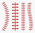 Baseball ball stitches, red lace seam isolated on background