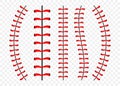 Baseball ball stitches, red lace seam isolated on background.