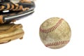 Baseball ball and vintage classic leather baseball glove isolated on white background Royalty Free Stock Photo