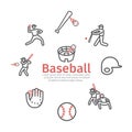 Baseball banner, line icons. Vector sport signs for web graphics.