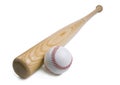 Baseball and baseball bat on white