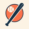 A baseball bat and ball arranged in a circle, forming a minimalist logo design, A minimalist logo of a baseball bat and ball in