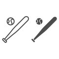 Baseball bat and ball line and glyph icon. Sport equipment vector illustration isolated on white. Game outline style Royalty Free Stock Photo