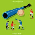 Baseball bat ball players game match flat isometric vector 3d