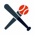 A baseball bat and ball are set against a plain white background, A minimalist logo of a baseball bat and ball in harmony,