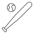 Baseball bat and ball thin line icon. Sport equipment vector illustration isolated on white. Game outline style design Royalty Free Stock Photo