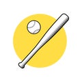 Baseball bat and ball. Vector illustration isolated on white background. Royalty Free Stock Photo
