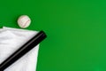 Baseball bat and ball, view from above Royalty Free Stock Photo