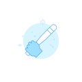 Baseball bat, baton in hand flat vector icon. Filled line style. Blue monochrome design. Editable stroke Royalty Free Stock Photo